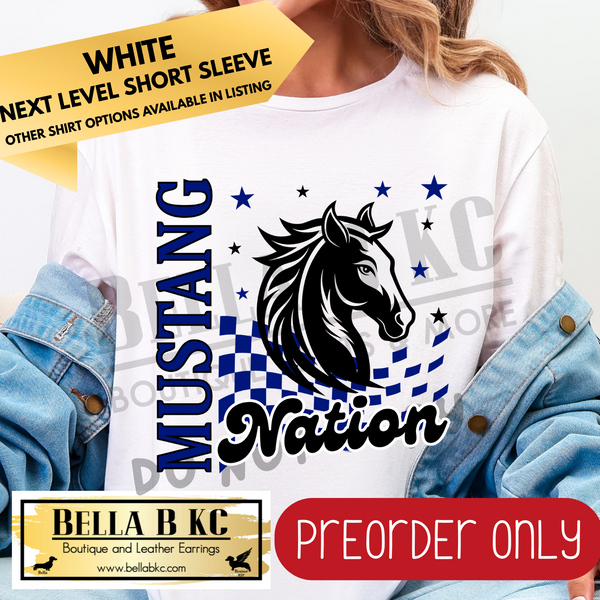 **PREORDER ONLY** Mustang BLUE Nation Mascot Tee or Sweatshirt - 1 Week Turn Around from Date of Order