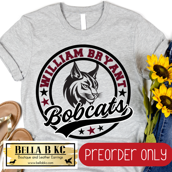 **PREORDER ONLY** William Bryant Bobcats Round Star Mascot Tee or Sweatshirt - 1 Week Turn Around from Date of Order