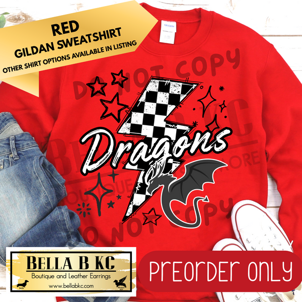 **PREORDER ONLY** Dragons Checkered Bolt - Tee or Sweatshirt - 1 Week Turn Around from Date of Order