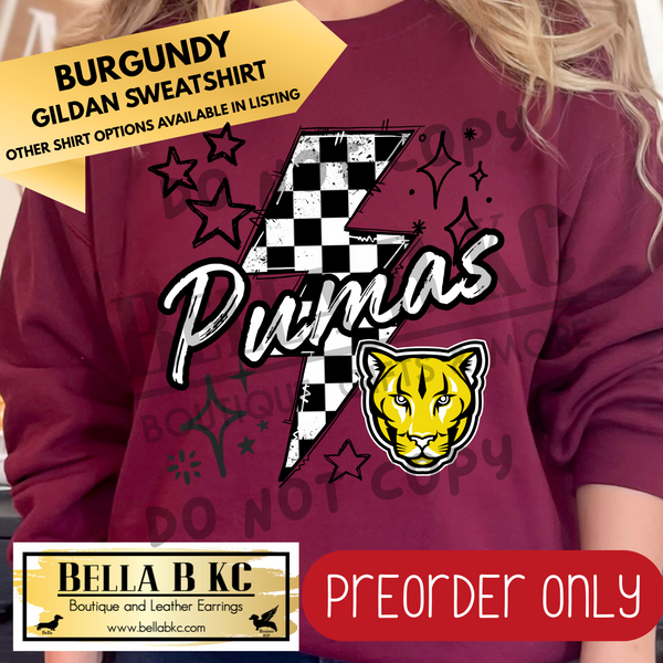 **PREORDER ONLY** Pumas Checkered Bolt - Tee or Sweatshirt - 1 Week Turn Around from Date of Order