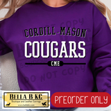 **PREORDER ONLY** CME Cougars Simple Athletic Font - Tee or Sweatshirt - 1 Week Turn Around from Date of Order