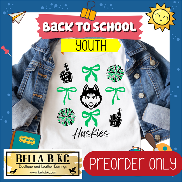 **PREORDER ONLY** TODDLER/YOUTH Huskies Coquette Bows Mascot Tee or Sweatshirt - 1 Week Turn Around from Date of Order