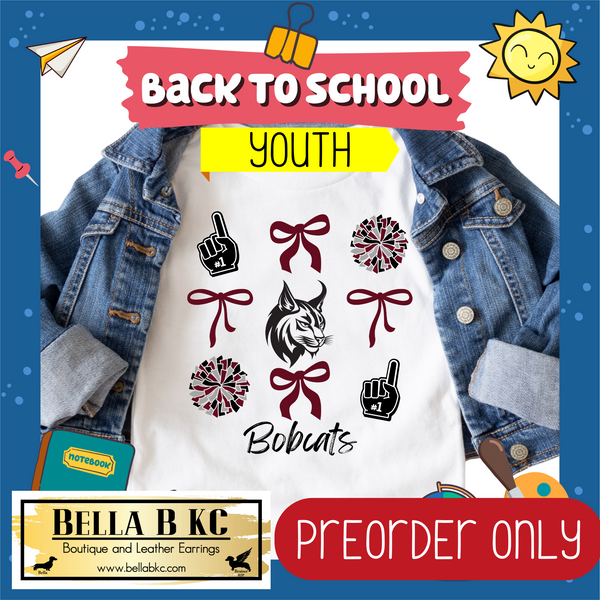 **PREORDER ONLY** TODDLER/YOUTH Bobcats Coquette Bows Mascot Tee or Sweatshirt - 1 Week Turn Around from Date of Order