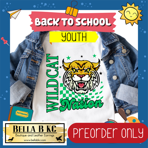 **PREORDER ONLY** TODDLER/YOUTH Wildcat Nation (GREEN) Mascot Tee or Sweatshirt - 1 Week Turn Around from Date of Order