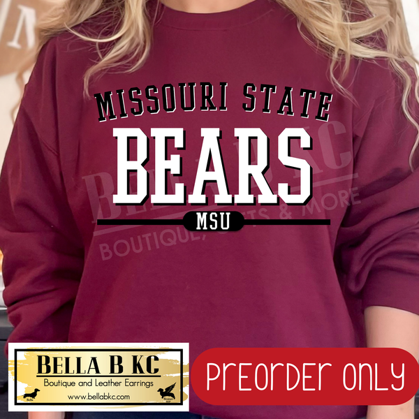 **PREORDER ONLY**MSU Bears Simple Athletic Font - Tee or Sweatshirt - 1 Week Turn Around from Date of Order