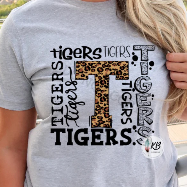 School Spirit Tigers - Typography Leopard T Tee or Sweatshirt