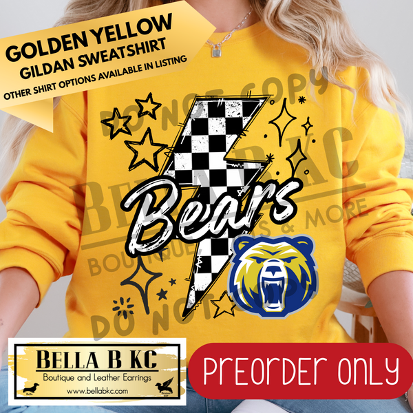 **PREORDER ONLY** Bears Checkered Bolt - Tee or Sweatshirt - 1 Week Turn Around from Date of Order