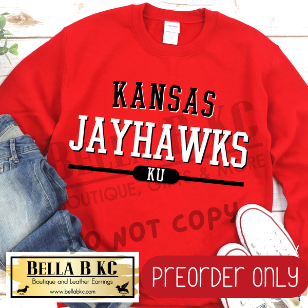 **PREORDER ONLY** KU Jayhawks Simple Athletic Font - Tee or Sweatshirt - 1 Week Turn Around from Date of Order