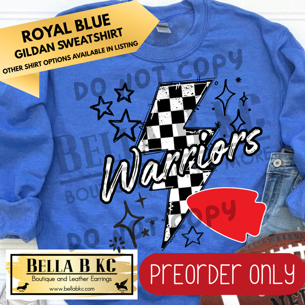 **PREORDER ONLY** Warriors Checkered Bolt - Tee or Sweatshirt - 1 Week Turn Around from Date of Order