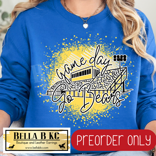 **PREORDER ONLY** Bears Stadium Splatter YELLOW - Tee or Sweatshirt - 1 Week Turn Around from Date of Order