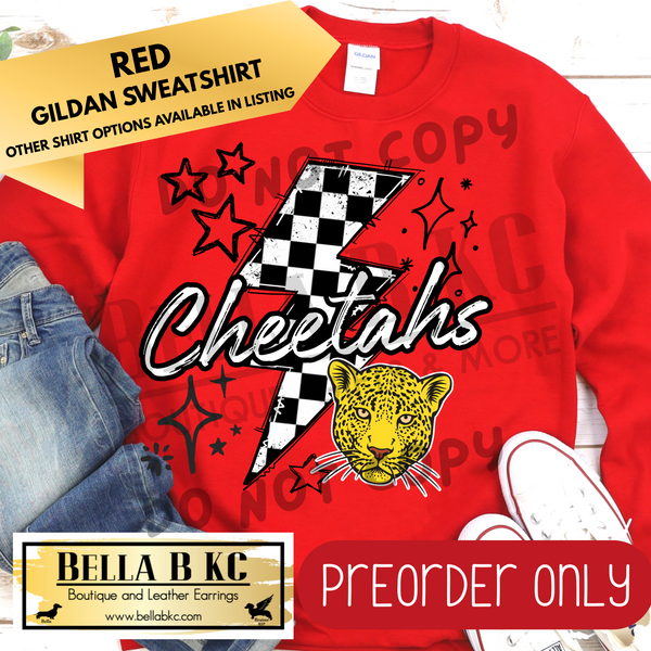 **PREORDER ONLY** Cheetahs Checkered Bolt - Tee or Sweatshirt - 1 Week Turn Around from Date of Order