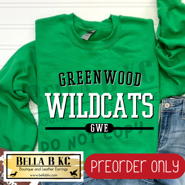 **PREORDER ONLY** GWE Wildcats Simple Athletic Font - Tee or Sweatshirt - 1 Week Turn Around from Date of Order