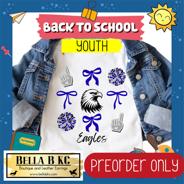 **PREORDER ONLY** TODDLER/YOUTH Eagles (BLUE) Coquette Bows Mascot Tee or Sweatshirt - 1 Week Turn Around from Date of Order