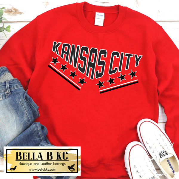 Kansas City Football Black and White on Red Tee or Sweatshirt - RED