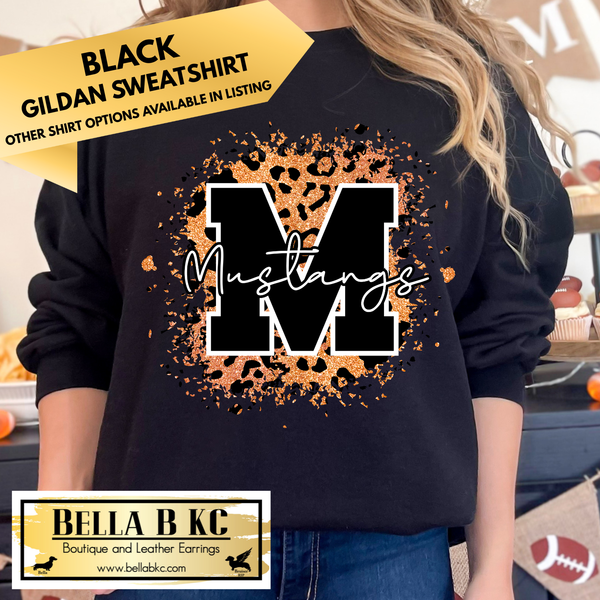 **PREORDER ONLY** Mustangs ORANGE FAUX Leopard Glitter - Tee or Sweatshirt - 1 Week Turn Around from Date of Order