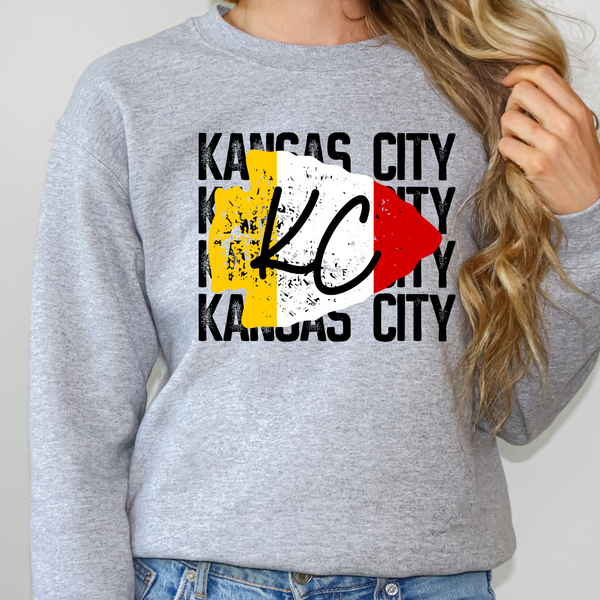 Kansas City Football Grunge Repeat with KC Arrowhead Tee or Sweatshirt