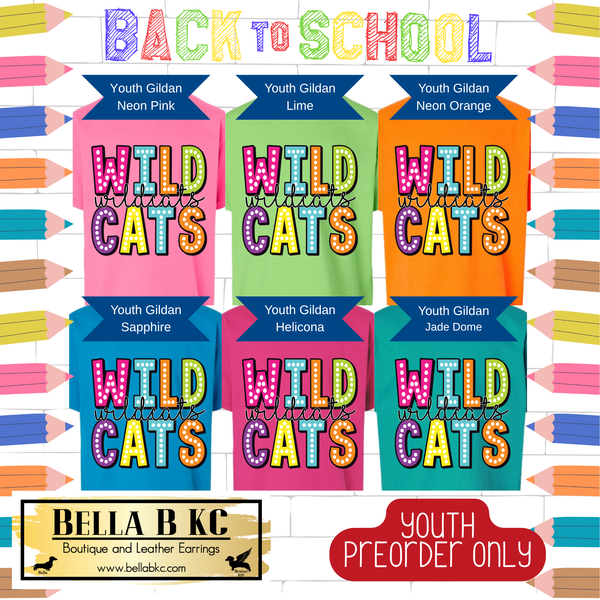 **PREORDER ONLY** YOUTH Wildcats Neon Mascot Tee or Sweatshirt - 1 Week Turn Around from Date of Order