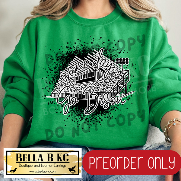 **PREORDER ONLY** Bison Stadium Splatter - Tee or Sweatshirt - 1 Week Turn Around from Date of Order