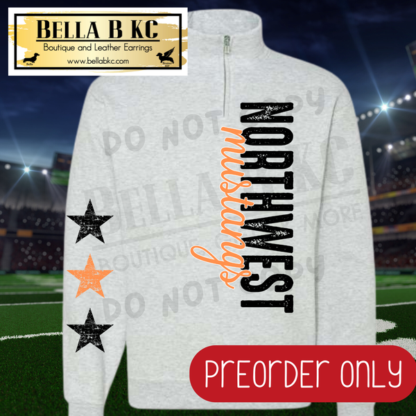 **PREORDER ONLY** Northwest Mustangs Vertical Mascot Quarter Zip or Sweatshirt - 1 Week Turn Around from Date of Order