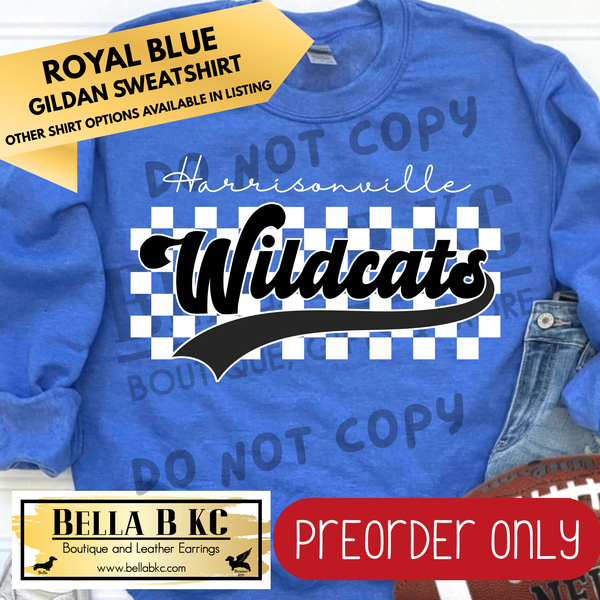 **PREORDER ONLY** Harrisonville Wildcats Checkered - Multiple Shirt Options - 1 Week Turn Around from Date of Order