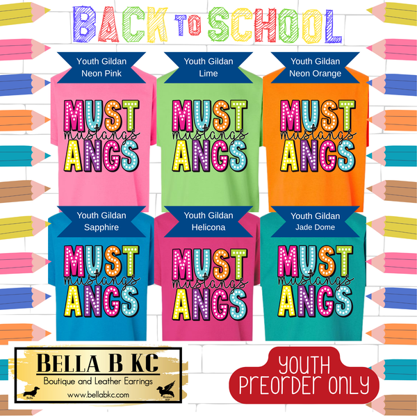 **PREORDER ONLY** YOUTH Mustangs Neon Mascot Tee or Sweatshirt - 1 Week Turn Around from Date of Order