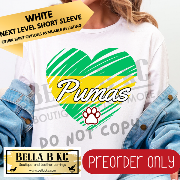 **PREORDER ONLY** Pumas Scribble Split Heart - Tee or Sweatshirt - 1 Week Turn Around from Date of Order