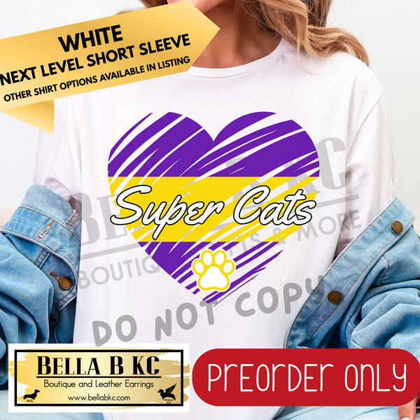 **PREORDER ONLY** Super Cats Scribble Split Heart - Tee or Sweatshirt - 1 Week Turn Around from Date of Order