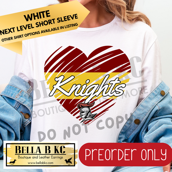 **PREORDER ONLY** Knights Scribble Split Heart - Tee or Sweatshirt - 1 Week Turn Around from Date of Order