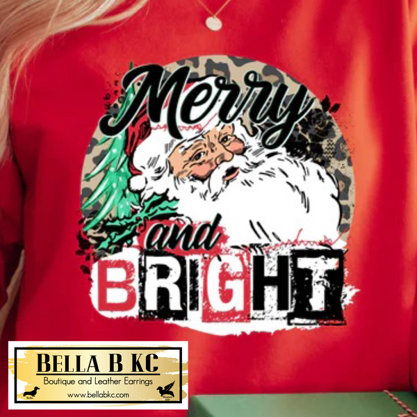 Christmas - Merry and Bright Santa Tee or Sweatshirt