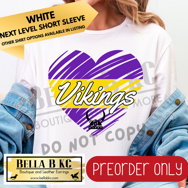 **PREORDER ONLY** Vikings Scribble Split Heart - Tee or Sweatshirt - 1 Week Turn Around from Date of Order