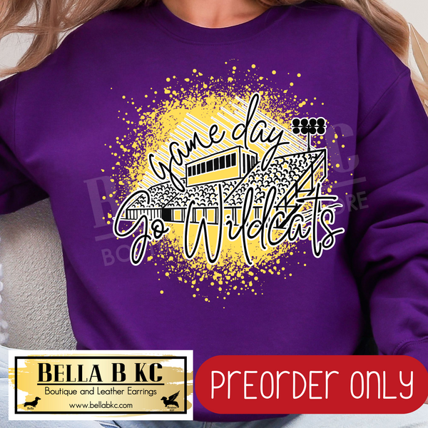 **PREORDER ONLY** Wildcats Stadium Splatter YELLOW - Tee or Sweatshirt - 1 Week Turn Around from Date of Order