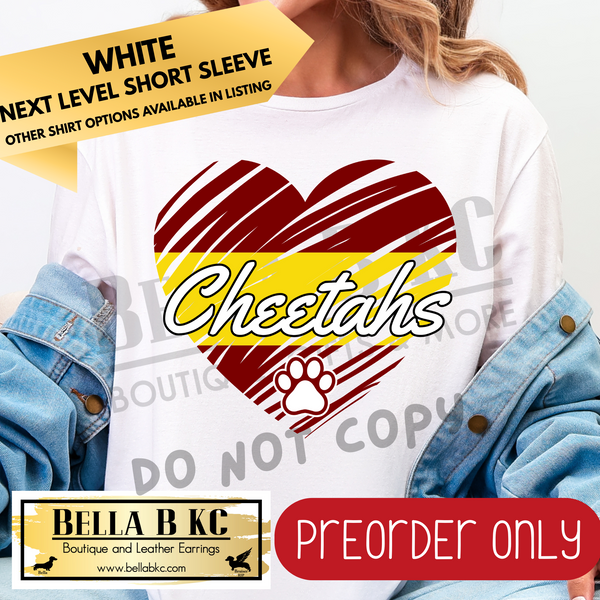 **PREORDER ONLY** Cheetahs Scribble Split Heart - Tee or Sweatshirt - 1 Week Turn Around from Date of Order