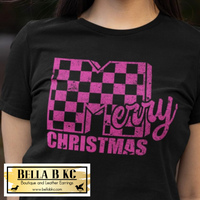 Christmas - Merry Christmas Checkered M - Pink Green Print Tee or Sweatshirt