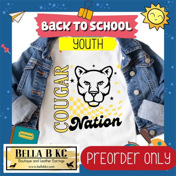 **PREORDER ONLY** TODDLER/YOUTH Cougar Nation (YELLOW) Mascot Tee or Sweatshirt - 1 Week Turn Around from Date of Order