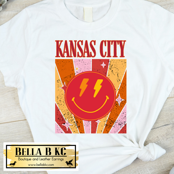 KC Football Retro Smile Bolt Tee or Sweatshirt