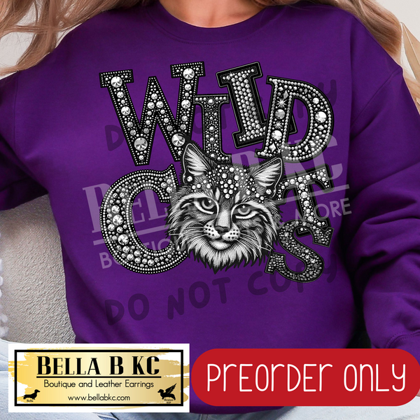 **PREORDER ONLY** Wildcats FAUX Rhinestone - Tee or Sweatshirt - 1 Week Turn Around from Date of Order