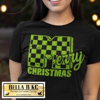 Christmas - Merry Christmas Checkered M - Lime Green Print Tee or Sweatshirt