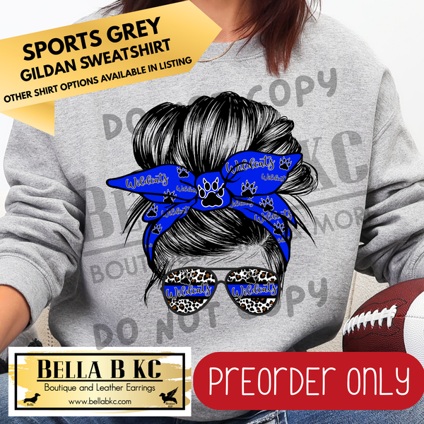 **PREORDER ONLY** Harrisonville Wildcats - Messy Hair Girl - Multiple Shirt Options - 1 Week Turn Around from Date of Order