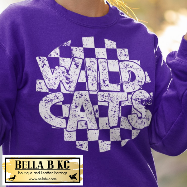 Wildcats Checkered - White Print - Tee or Sweatshirt