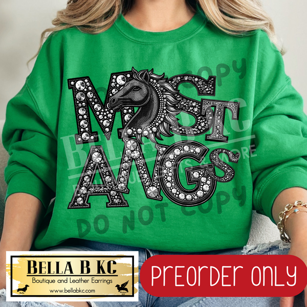 **PREORDER ONLY** Mustangs FAUX Rhinestone - Tee or Sweatshirt - 1 Week Turn Around from Date of Order