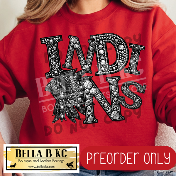 **PREORDER ONLY** Indians FAUX Rhinestone - Tee or Sweatshirt - 1 Week Turn Around from Date of Order