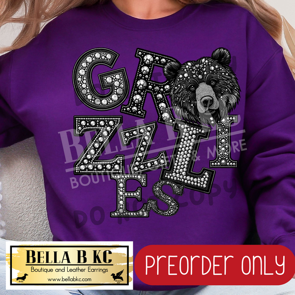 **PREORDER ONLY** Grizzlies FAUX Rhinestone - Tee or Sweatshirt - 1 Week Turn Around from Date of Order