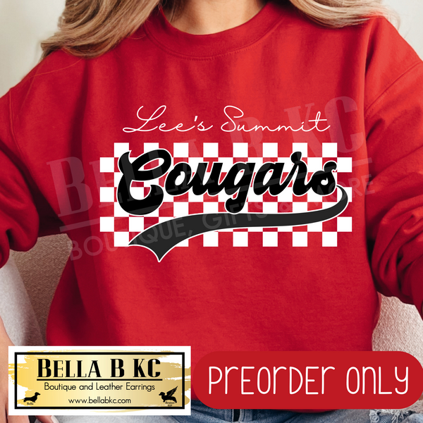 **PREORDER ONLY** LSE Cougars Checkered B/W Mascot - Tee or Sweatshirt - 1 Week Turn Around from Date of Order