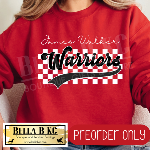 **PREORDER ONLY** JWE Warriors Checkered B/W Mascot - Tee or Sweatshirt - 1 Week Turn Around from Date of Order