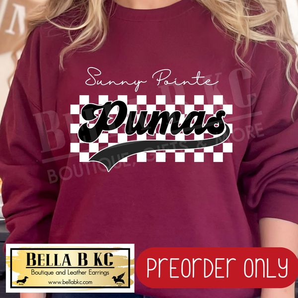 **PREORDER ONLY** SPE Pumas Checkered B/W Mascot - Tee or Sweatshirt - 1 Week Turn Around from Date of Order