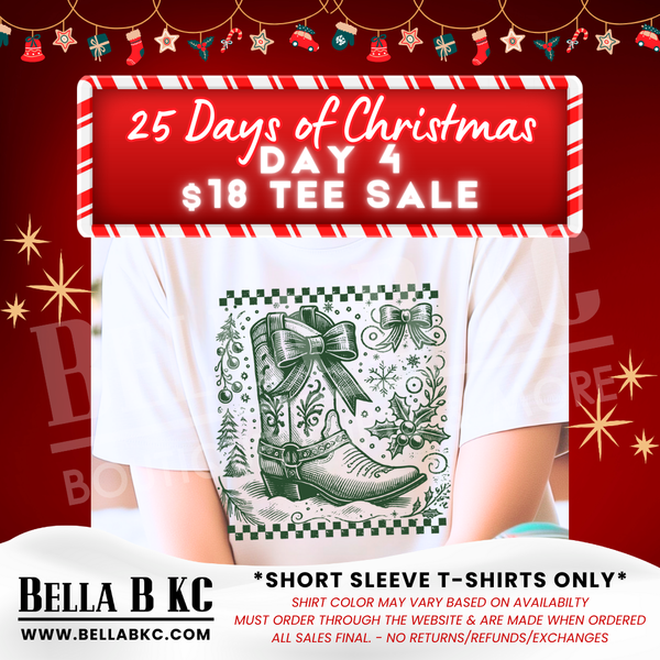 25 Days of Christmas - Day 4 - Christmas Boot - on a CREAM Short Sleeve T-Shirt