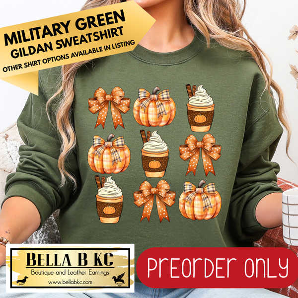 **PREORDER ONLY** Fall - Pumpkin Spice Coquette Bow #25 - Tee or Sweatshirt - 1 Week Turn Around from Date of Order