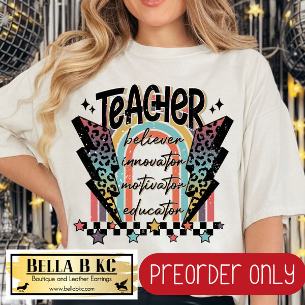**PREORDER ONLY** Teacher - Leopard Rocker Bolt - Tee or Sweatshirt - 1 Week Turn Around from Date of Order