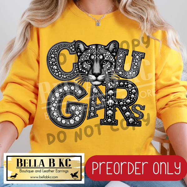 **PREORDER ONLY** Cougars FAUX Rhinestone - Tee or Sweatshirt - 1 Week Turn Around from Date of Order