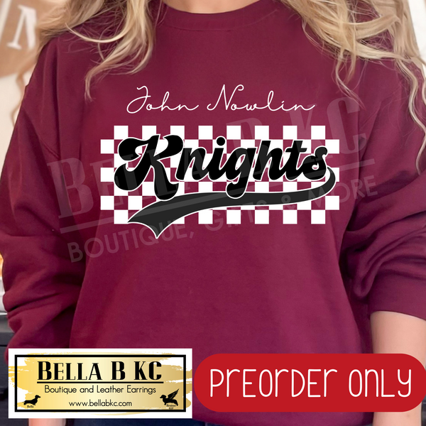 **PREORDER ONLY** JNE Knights Checkered B/W Mascot - Tee or Sweatshirt - 1 Week Turn Around from Date of Order